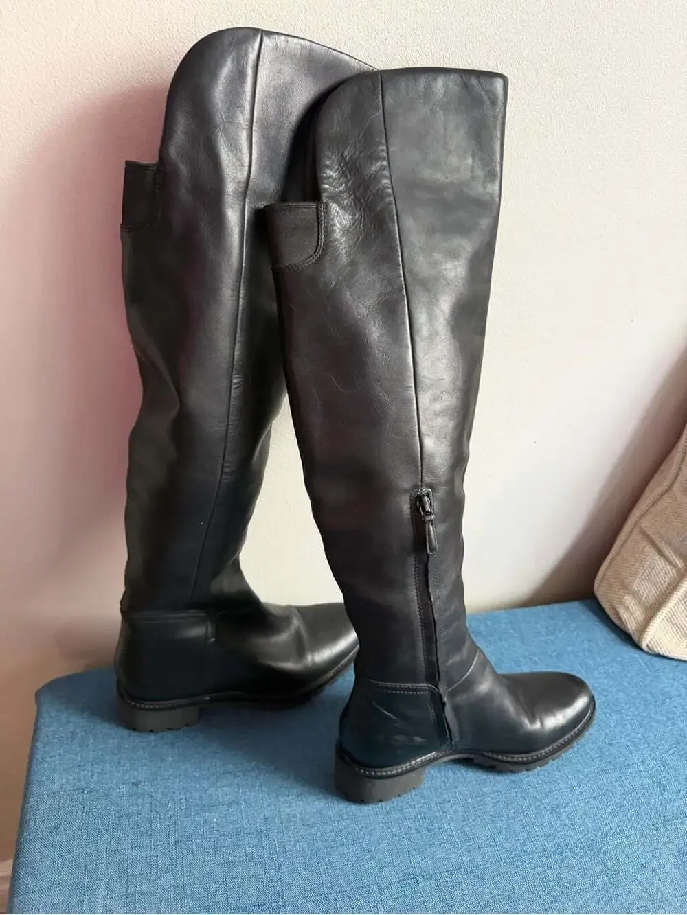 Cole Haan Parsons Riding/Equestrian Black Leather OverKnee Boots - Waterpoof 6.5